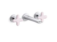 Wall Mount Widespread Sink Faucet, Rose Quartz Cross Handles 0