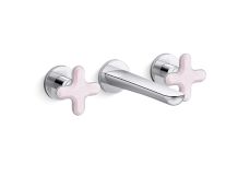 002® Wall Mount Widespread Sink Faucet, Rose Quartz Cross Handles