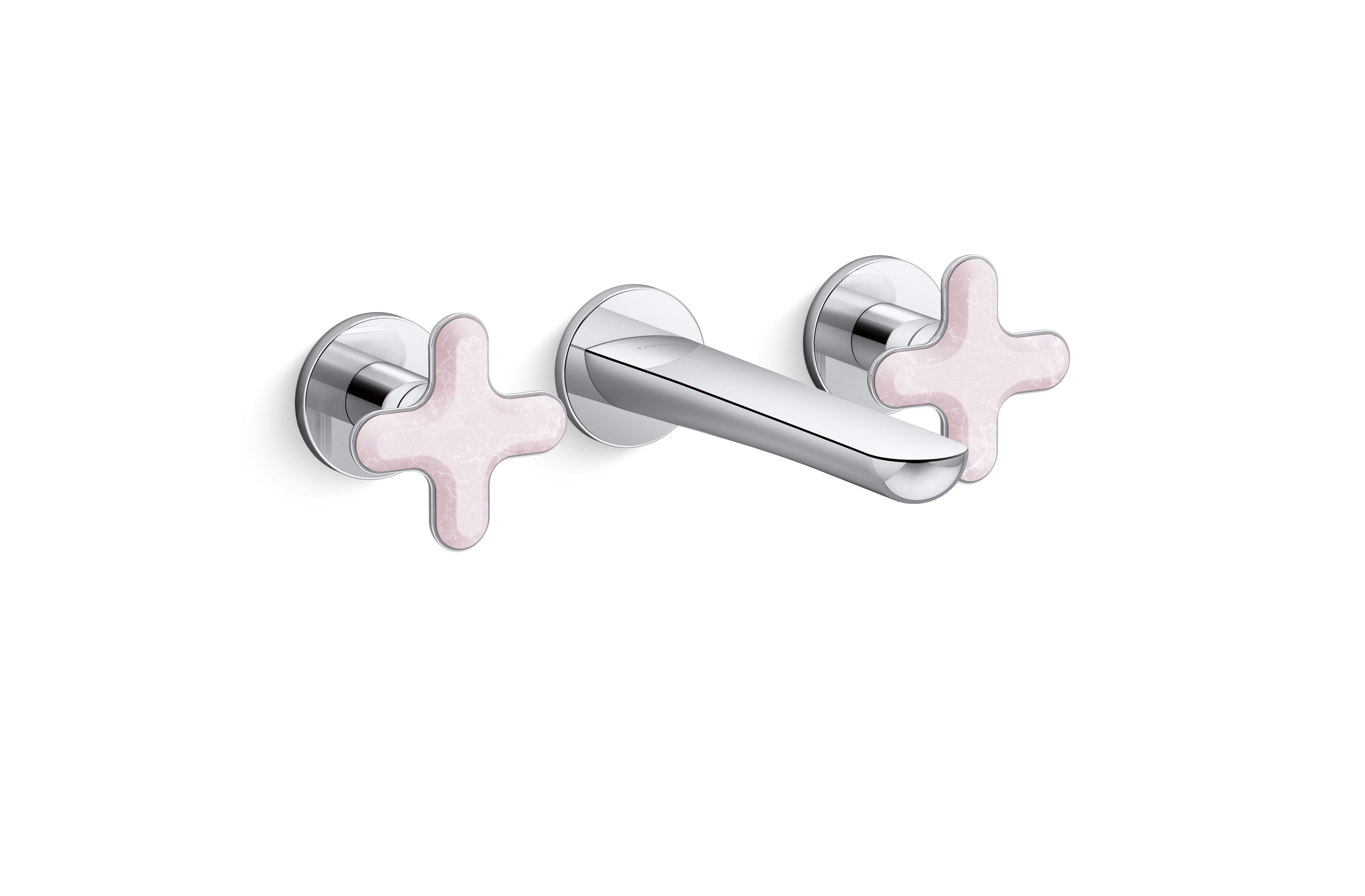 002® — Wall Mount Widespread Sink Faucet, Rose Quartz Cross Handles