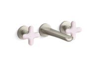 Wall Mount Widespread Sink Faucet, Rose Quartz Cross Handles 0