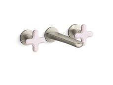 002® Wall Mount Widespread Sink Faucet, Rose Quartz Cross Handles