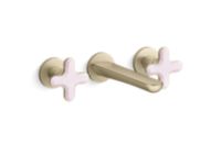 Wall Mount Widespread Sink Faucet, Rose Quartz Cross Handles 0