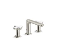 Widespread Sink Faucet, Low Spout, White Carrara Cross Handles 0