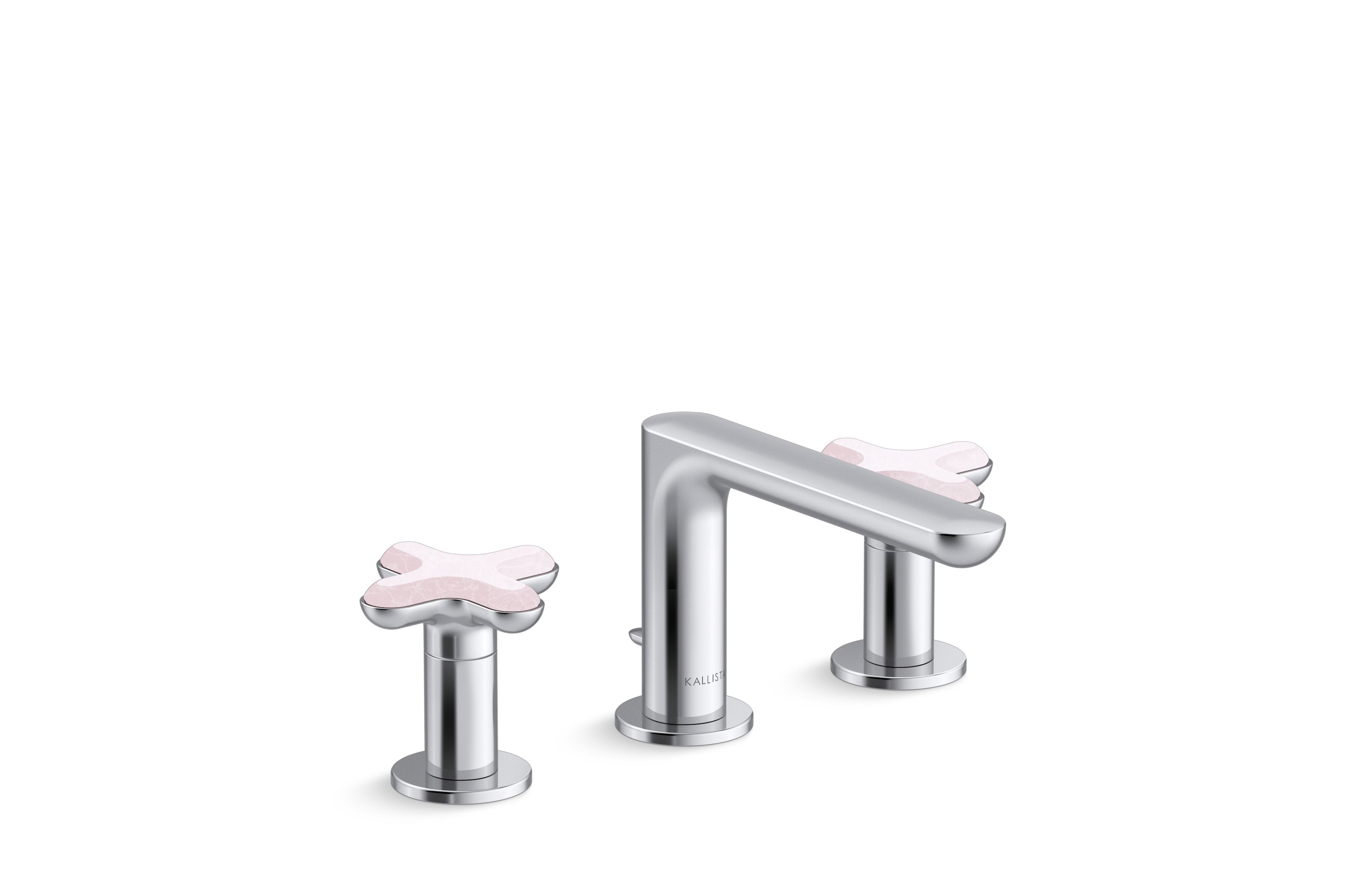 002® — Widespread Sink Faucet, Low Spout, Rose Quartz Cross Handles