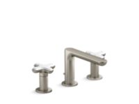 Widespread Sink Faucet, Low Spout, White Carrara Cross Handles 0