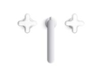 Widespread Sink Faucet, Low Spout, White Carrara Cross Handles 0