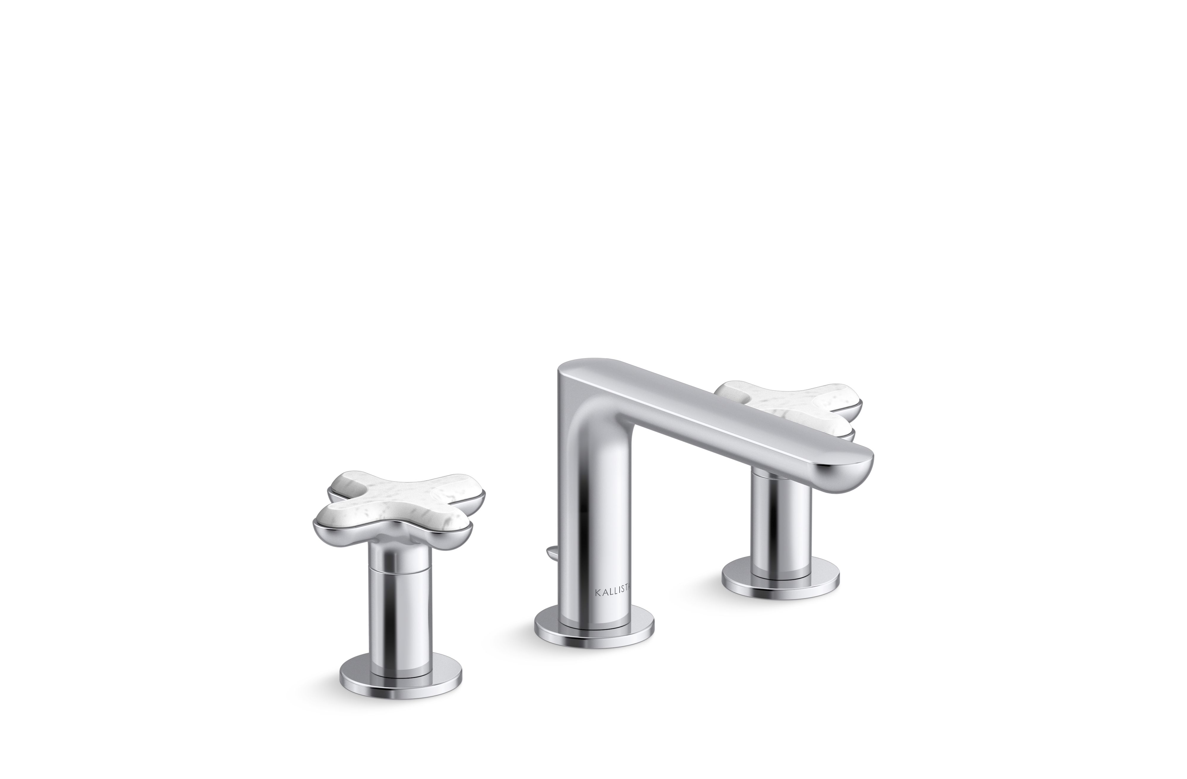 002® — Widespread Sink Faucet, Low Spout, White Carrara Cross Handles