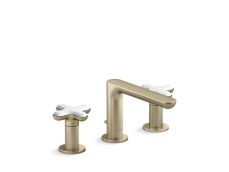 002® Widespread Sink Faucet, Low Spout, White Carrara Cross Handles