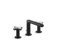 Widespread Sink Faucet, Low Spout, Rose Quartz Cross Handles 0