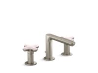 Widespread Sink Faucet, Low Spout, Rose Quartz Cross Handles 0