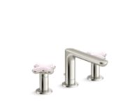 Widespread Sink Faucet, Low Spout, Rose Quartz Cross Handles 0