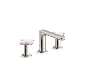 Widespread Sink Faucet, Low Spout, Rose Quartz Cross Handles