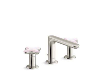 Widespread Sink Faucet, Low Spout, Rose Quartz Cross Handles