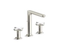 Widespread Sink Faucet, Tall Spout, White Carrara Cross Handles 0