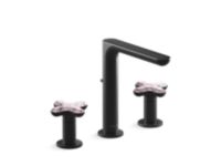 Widespread Sink Faucet, Tall Spout, Rose Quartz Cross Handles 0