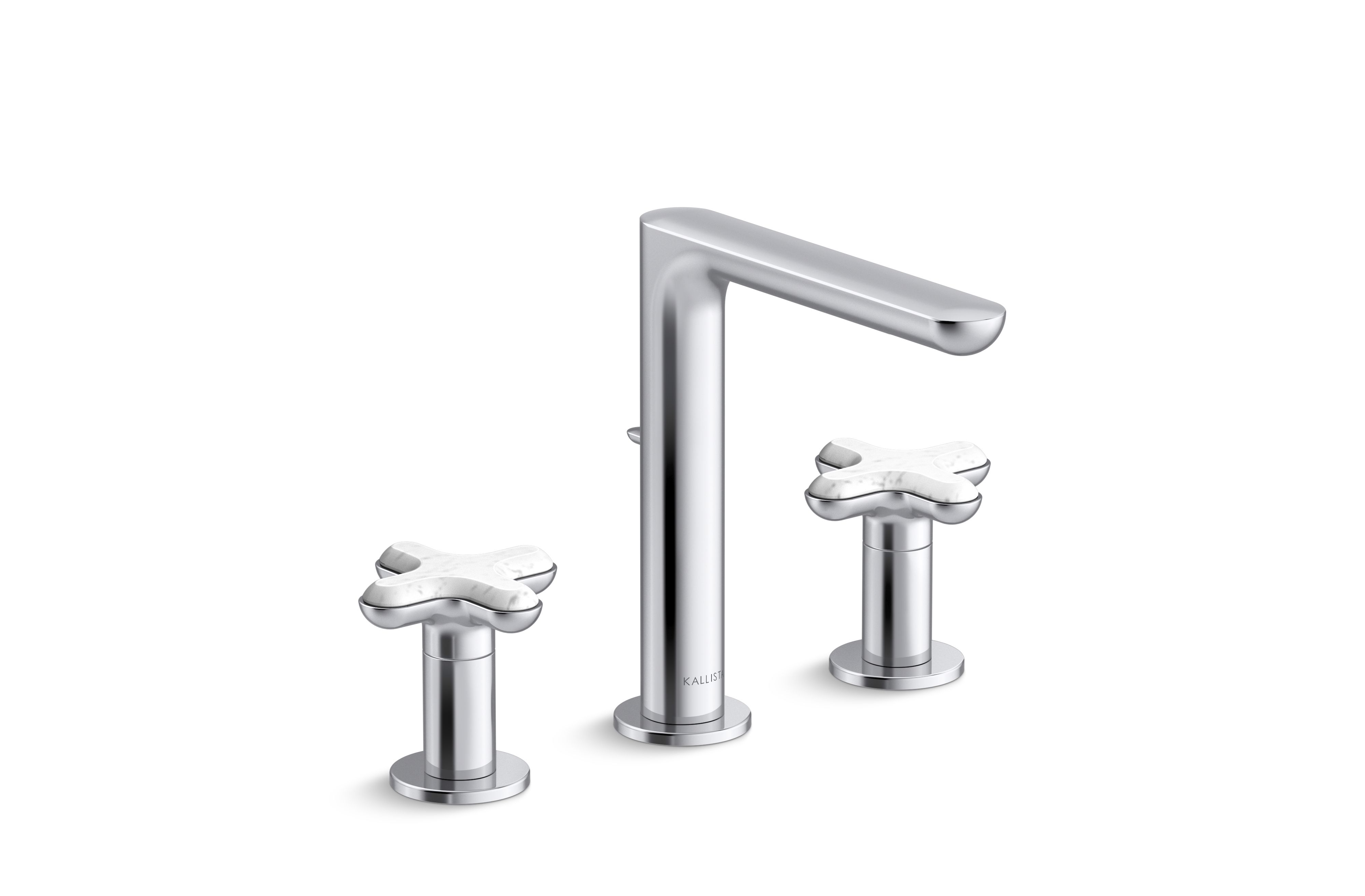 002® — Widespread Sink Faucet, Tall Spout, White Carrara Cross Handles