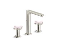 Widespread Sink Faucet, Tall Spout, Rose Quartz Cross Handles 0