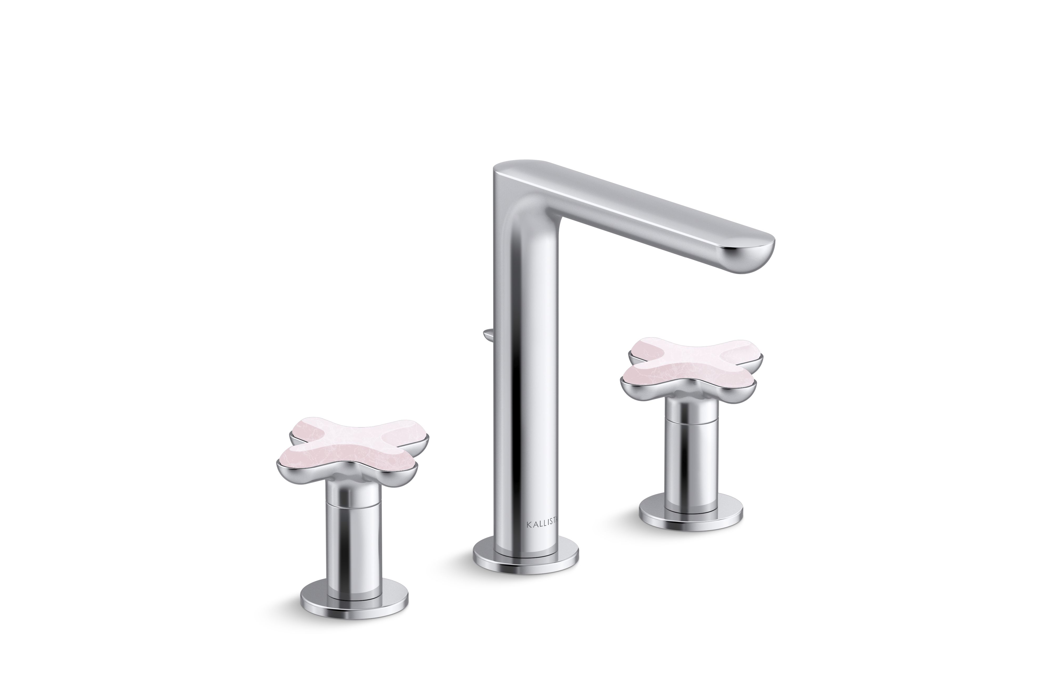 002® — Widespread Sink Faucet, Tall Spout, Rose Quartz Cross Handles