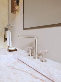 Widespread Sink Faucet, Tall Spout, Rose Quartz Cross Handles 1