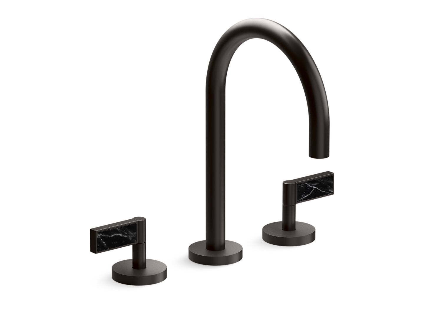 One Decorative Sink Faucet, Gooseneck Spout, Nero Marquina Handles