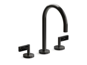 Sink faucet, gooseneck spout, White Carrara handles