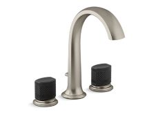 Script™ Deck-Mount Bath Faucet with Diverter, Matte Black Porcelain Knob Handles