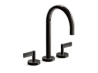 Deck-mount bath faucet, gooseneck spout, lever handles 0