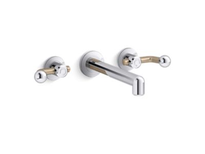 Wall Mount Widespread Sink Faucet, Crank Handles