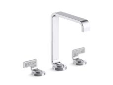 Guise® Widespread Sink Faucet, Tall Spout, Transparent White Wave Lever Handles