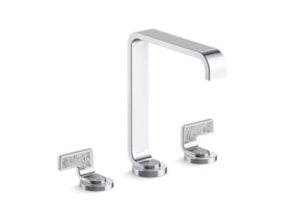 Widespread Sink Faucet, Tall Spout, Transparent White Wave Lever Handles