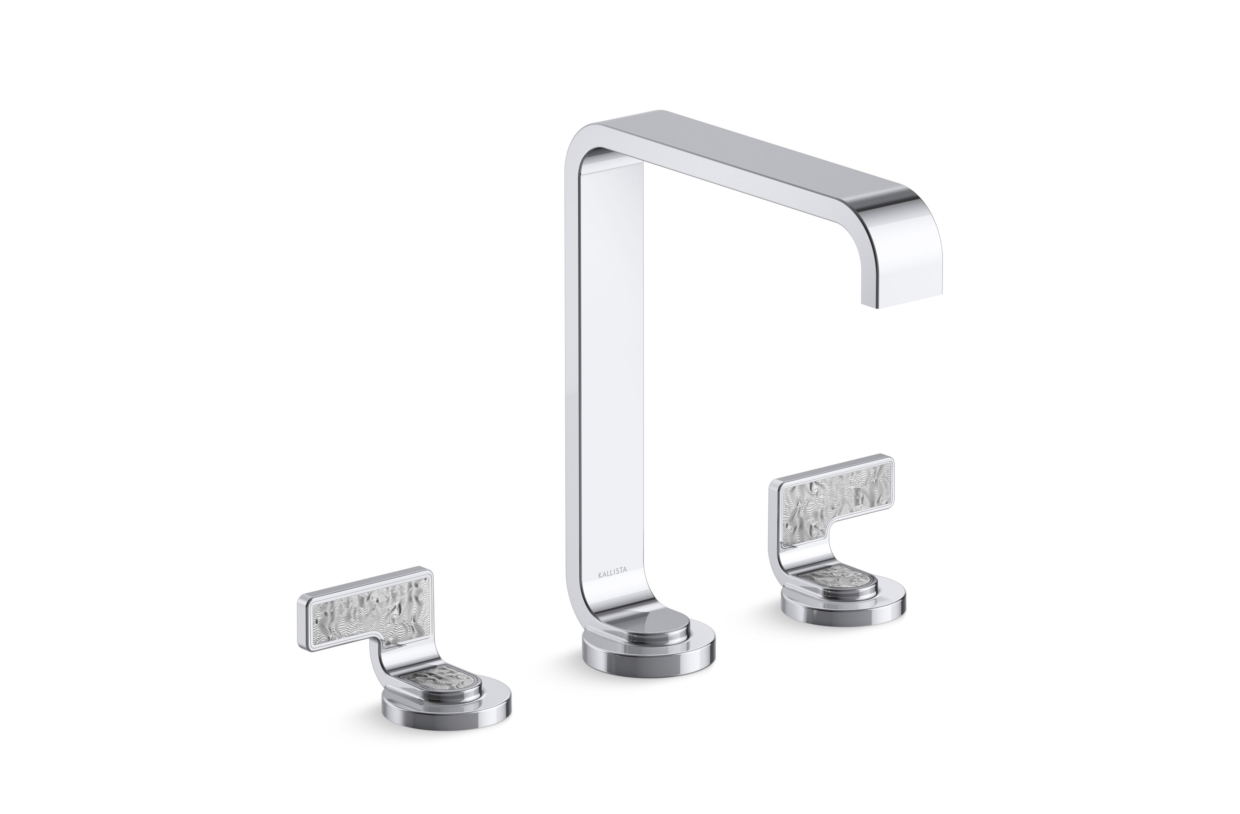 Guise® — Widespread Sink Faucet, Tall Spout, Transparent White Wave Lever Handles