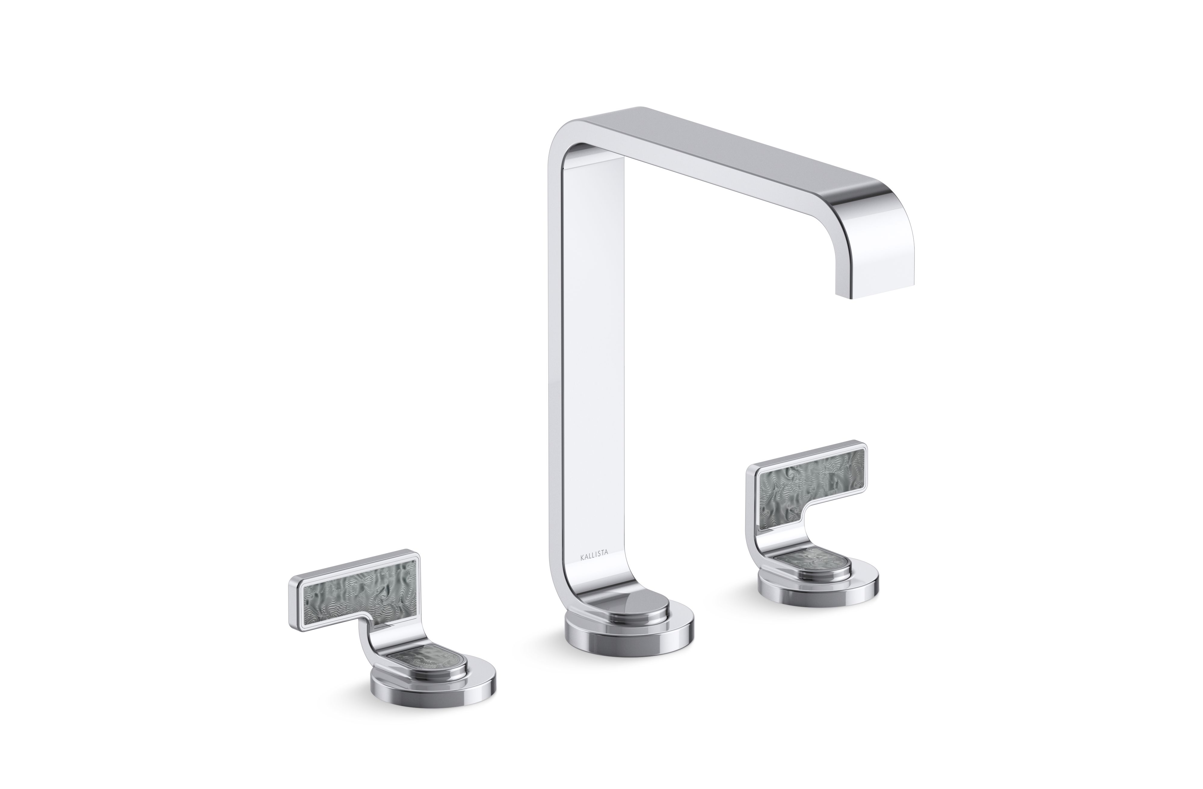 Guise® — Widespread Sink Faucet, Tall Spout, Steel Grey Wave Lever Handles