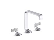 Guise® Widespread Sink Faucet, Standard Spout, Transparent White Wave Lever Handles