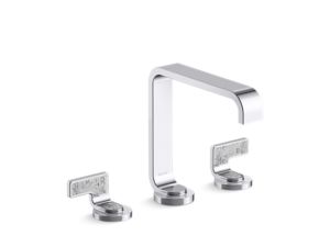Widespread Sink Faucet, Standard Spout, Transparent White Wave Lever Handles