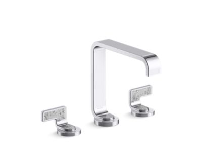 Widespread Sink Faucet, Standard Spout, Transparent White Wave Lever Handles