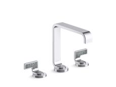Guise® Widespread Sink Faucet, Standard Spout, Steel Grey Wave Lever Handles