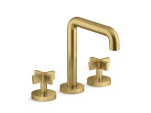 Deck-mount bath faucet, cross handles