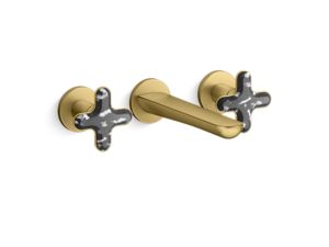 Wall Mount Widespread Sink Faucet, Zebra Jasper Cross Handles