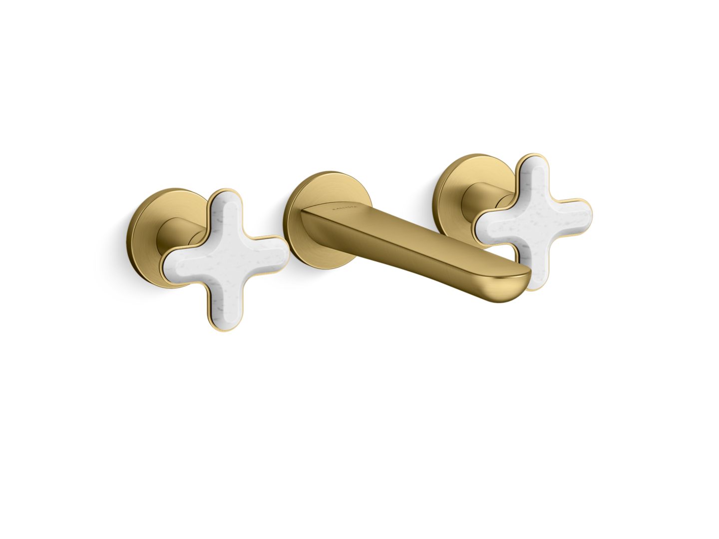 002® Wall Mount Widespread Sink Faucet, White Carrara Cross Handles