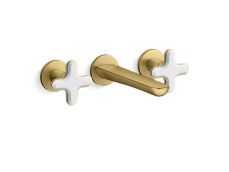 002® Wall Mount Widespread Sink Faucet, White Carrara Cross Handles