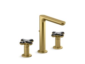 Widespread Sink Faucet, Tall Spout, Zebra Jasper Cross Handles
