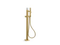 Bezel™ Freestanding Bath Faucet with Handshower, White Carrara Handle