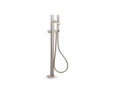 Bezel™ Freestanding Bath Faucet with Handshower, White Carrara Handle