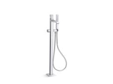 Bezel™ Freestanding Bath Faucet with Handshower, White Carrara Handle