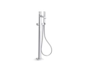 Freestanding Bath Faucet, with Handshower, White Carrara Stone