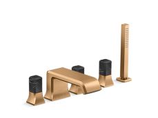 Bezel™ Deckmount Bath Faucet with Handshower and Diverter, Nero Marquina Handles