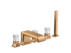 Bezel™ Deckmount Bath Faucet with Handshower and Diverter, White Carrara Handles