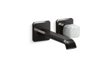 Bezel™ Wall Mount Single Control Sink Faucet, Elongated Spout, White Carrara Handle