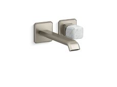 Bezel™ Wall Mount Single Control Sink Faucet, Elongated Spout, White Carrara Handle