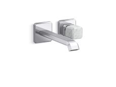 Bezel™ Wall Mount Single Control Sink Faucet, Elongated Spout, White Carrara Handle